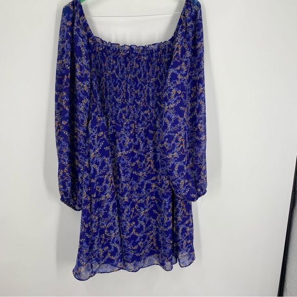 BCBG Paris Smocked Body Square Neck Long Sleeve Floral Mini Dress size XL 16-18 - Picture 3 of 7